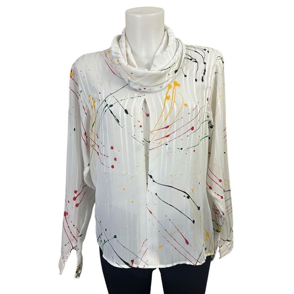 Jean for Joseph Le Bon Vintage CowL Neck longsleeve Blouse Watercolor Print sz 4